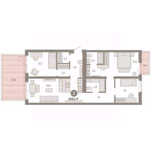 3-к квартира, вторичка, 108м2, 2/8 этаж