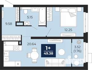 1-к квартира, вторичка, 49м2, 2/22 этаж