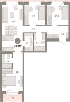 3-к квартира, вторичка, 94м2, 6/11 этаж