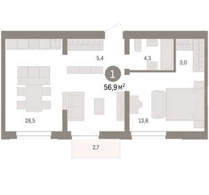 1-к квартира, вторичка, 57м2, 5/10 этаж