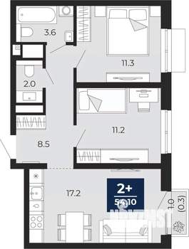 2-к квартира, вторичка, 54м2, 20/25 этаж