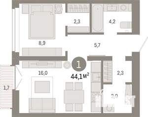 1-к квартира, вторичка, 44м2, 9/9 этаж