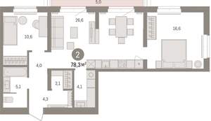 2-к квартира, вторичка, 78м2, 6/16 этаж