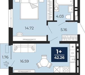 1-к квартира, вторичка, 42м2, 13/24 этаж