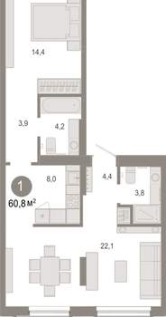 1-к квартира, вторичка, 61м2, 2/17 этаж