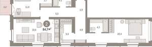 2-к квартира, вторичка, 85м2, 4/16 этаж