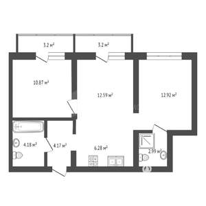 2-к квартира, вторичка, 60м2, 6/9 этаж