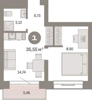 1-к квартира, вторичка, 36м2, 4/8 этаж