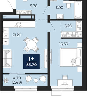 1-к квартира, вторичка, 54м2, 3/24 этаж
