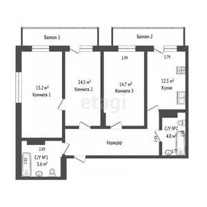 3-к квартира, вторичка, 69м2, 11/12 этаж