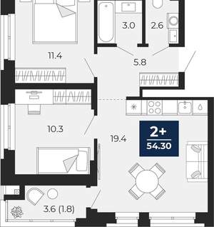 2-к квартира, вторичка, 53м2, 5/16 этаж