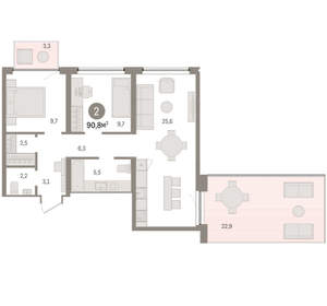 2-к квартира, вторичка, 91м2, 5/9 этаж