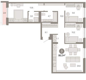 3-к квартира, вторичка, 87м2, 7/17 этаж