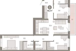 3-к квартира, вторичка, 98м2, 4/11 этаж