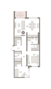 2-к квартира, вторичка, 91м2, 4/8 этаж