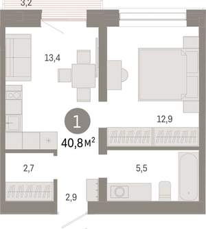 1-к квартира, вторичка, 41м2, 5/8 этаж