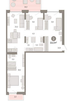 3-к квартира, вторичка, 111м2, 2/16 этаж