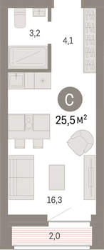 Студия квартира, вторичка, 26м2, 6/10 этаж