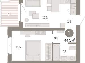 1-к квартира, вторичка, 44м2, 5/11 этаж