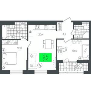 2-к квартира, строящийся дом, 61м2, 9/18 этаж