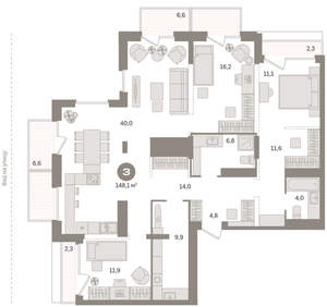 3-к квартира, вторичка, 148м2, 24/25 этаж