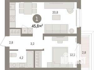 1-к квартира, вторичка, 46м2, 6/7 этаж