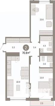 2-к квартира, вторичка, 71м2, 5/7 этаж