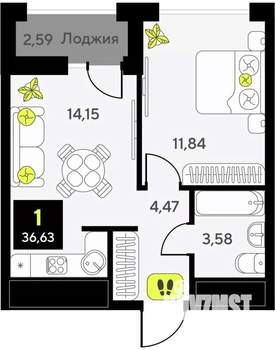 1-к квартира, вторичка, 37м2, 10/14 этаж