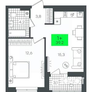 1-к квартира, строящийся дом, 39м2, 4/8 этаж