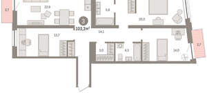 3-к квартира, вторичка, 103м2, 7/10 этаж