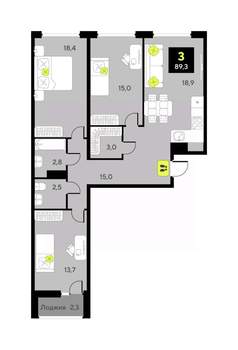 3-к квартира, вторичка, 89м2, 2/9 этаж