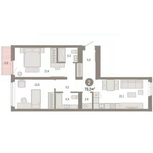 2-к квартира, вторичка, 73м2, 7/7 этаж