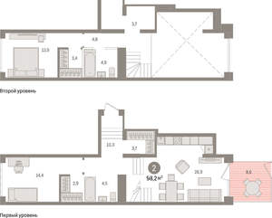 2-к квартира, вторичка, 98м2, 1/8 этаж