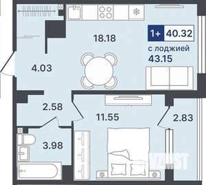 1-к квартира, строящийся дом, 40м2, 5/8 этаж