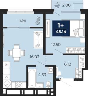 1-к квартира, вторичка, 44м2, 18/24 этаж