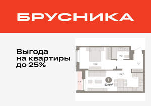 1-к квартира, вторичка, 53м2, 2/17 этаж