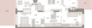 2-к квартира, вторичка, 107м2, 1/17 этаж