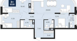 3-к квартира, вторичка, 96м2, 3/24 этаж