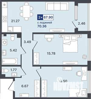 2-к квартира, строящийся дом, 68м2, 2/8 этаж
