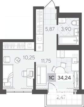 1-к квартира, вторичка, 34м2, 2/17 этаж