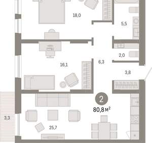 2-к квартира, вторичка, 81м2, 4/17 этаж