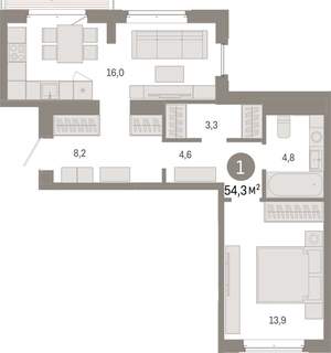 1-к квартира, вторичка, 54м2, 9/11 этаж