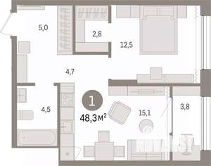 1-к квартира, вторичка, 48м2, 16/17 этаж