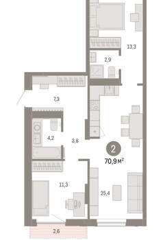 2-к квартира, вторичка, 71м2, 4/17 этаж