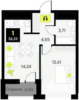 1-к квартира, вторичка, 36м2, 14/14 этаж