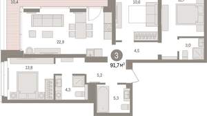 3-к квартира, вторичка, 92м2, 2/16 этаж
