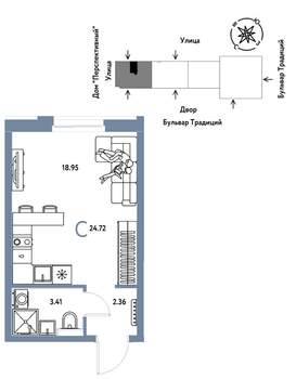 Студия квартира, вторичка, 25м2, 10/15 этаж