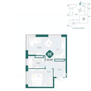 2-к квартира, вторичка, 41м2, 6/17 этаж