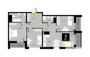 3-к квартира, вторичка, 73м2, 14/17 этаж