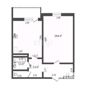 1-к квартира, вторичка, 39м2, 1/16 этаж